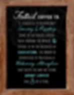 Foxtail coffee mission statement printed on a black board with a wooden frame.